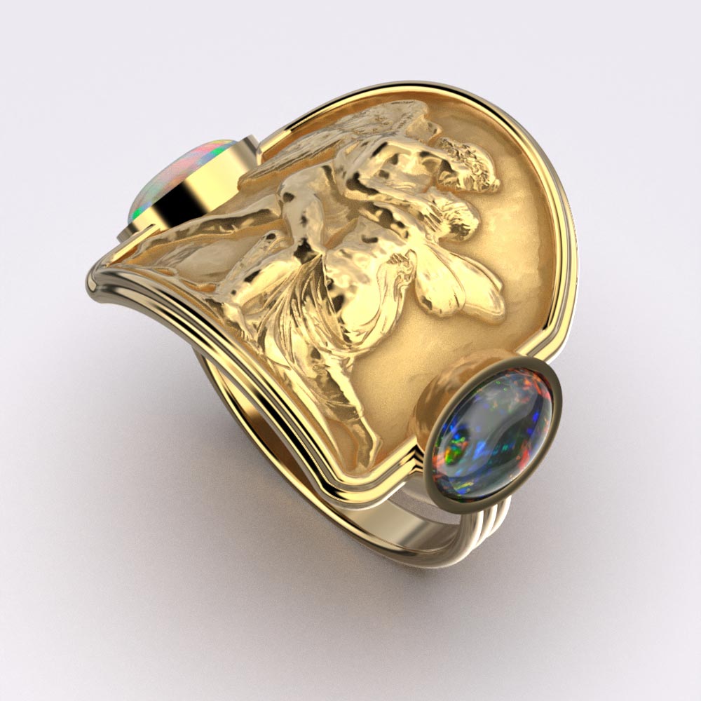 Love and Psyche Gold ring with natural Welo Opals