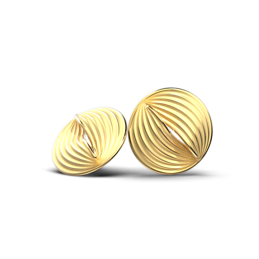 Modern elegant ribbed gold studs made in Italy by Oltremare Gioielli in 14k or 18k gold