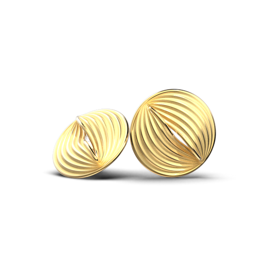 Modern elegant ribbed gold studs made in Italy by Oltremare Gioielli in 14k or 18k gold