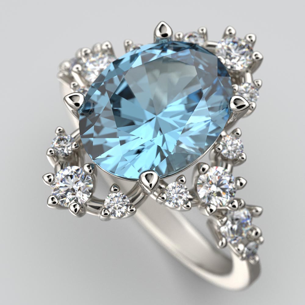 Natural Aquamarine and Diamonds Engagement Ring - Oltremare Gioielli