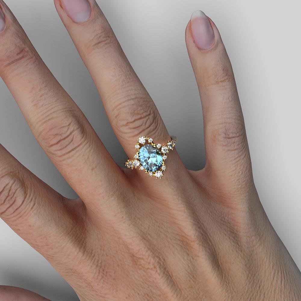 Natural Aquamarine and Diamonds Engagement Ring - Oltremare Gioielli