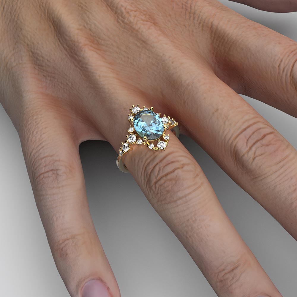 Natural Aquamarine and Diamonds Engagement Ring - Oltremare Gioielli