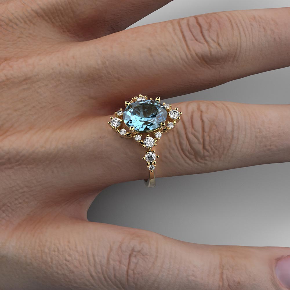 Natural Aquamarine and Diamonds Engagement Ring - Oltremare Gioielli