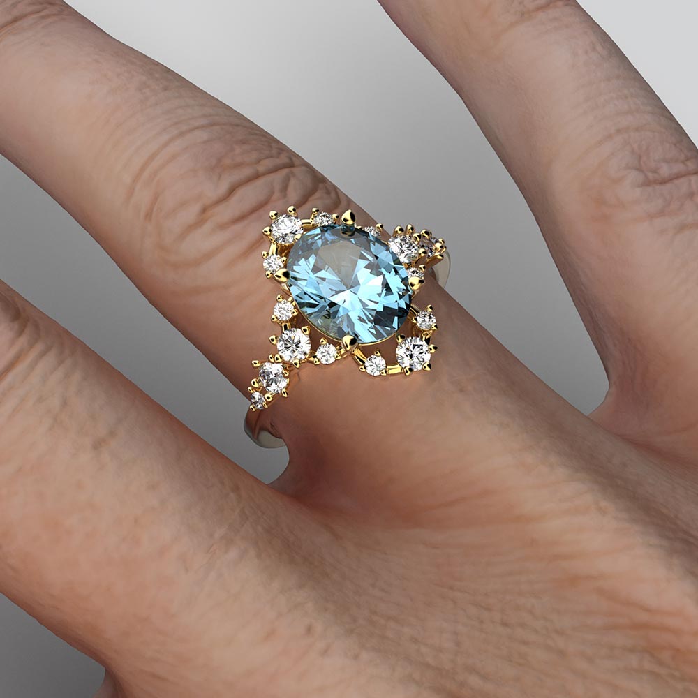 Natural Aquamarine and Diamonds Engagement Ring - Oltremare Gioielli