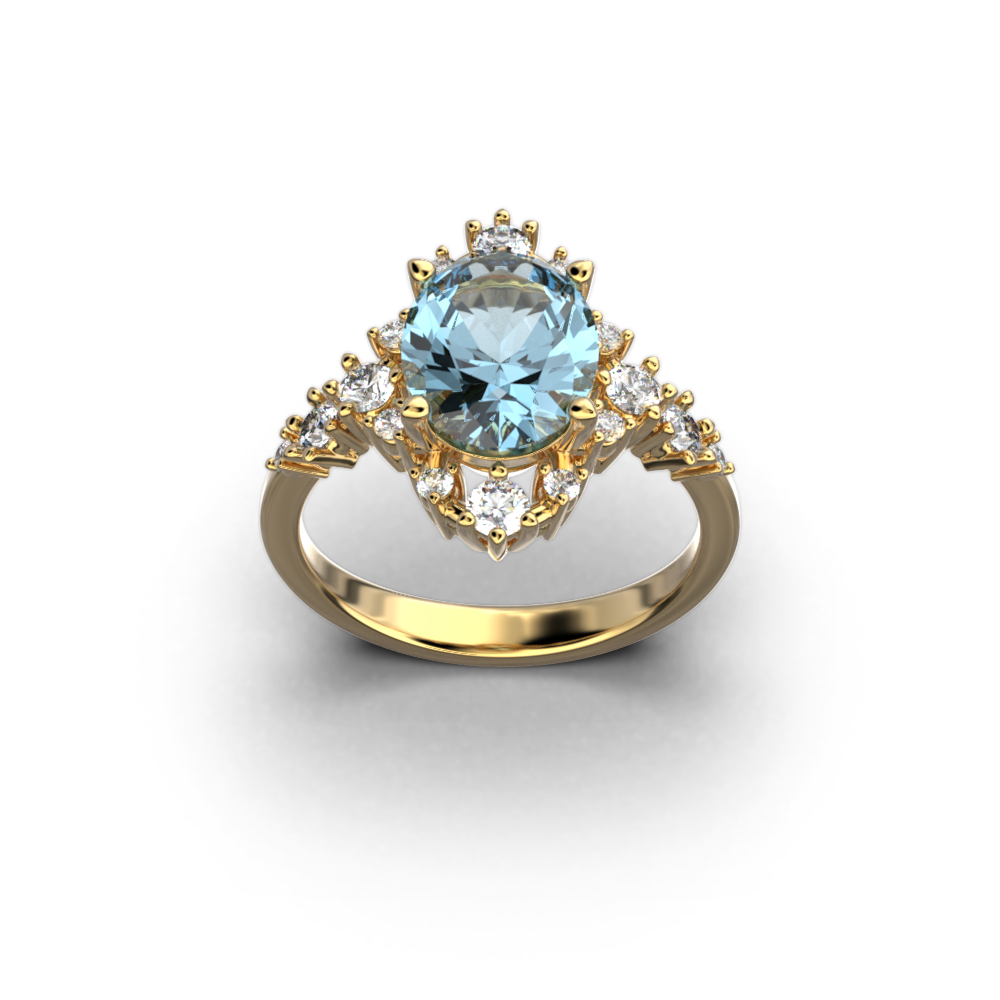 Aquamarine and diamonds engagement ring made in Italy by Oltremare Gioielli in 14k or 18k genuine gold.