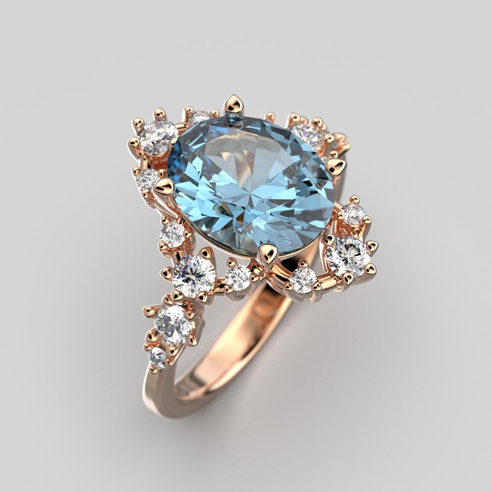 Natural Aquamarine and Diamonds Engagement Ring - Oltremare Gioielli