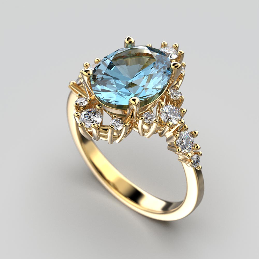 Natural Aquamarine and Diamonds Engagement Ring - Oltremare Gioielli