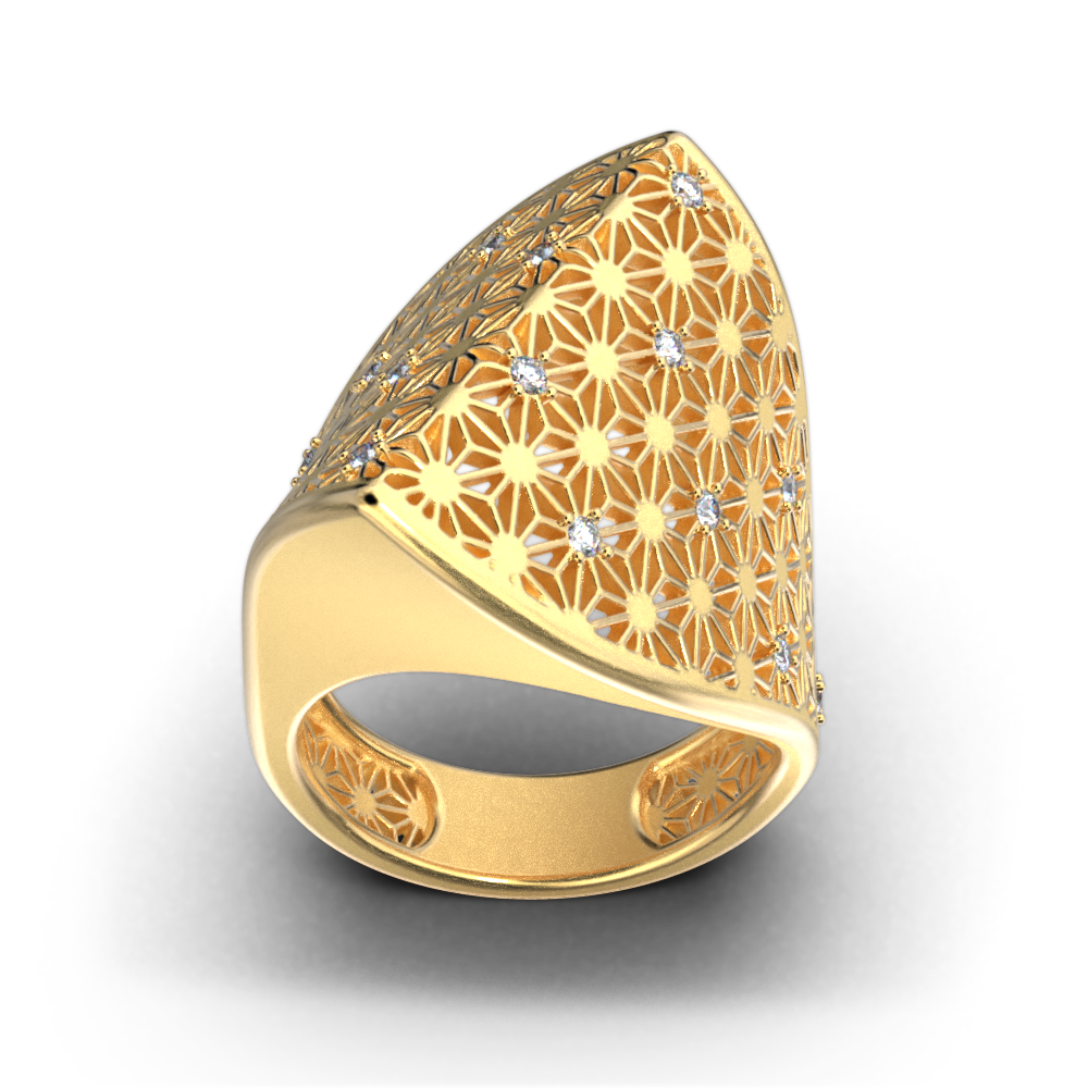 Statement gold diamond ring made in Italy in 14k or 18k Gold.