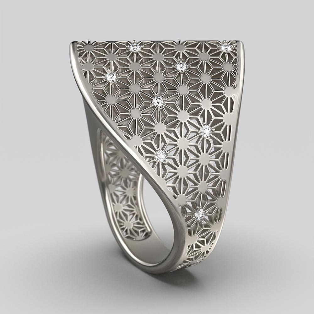 Statement Diamond Ring With Sashiko Pattern Design