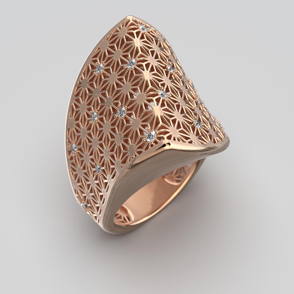 Statement Diamond Ring With Sashiko Pattern Design