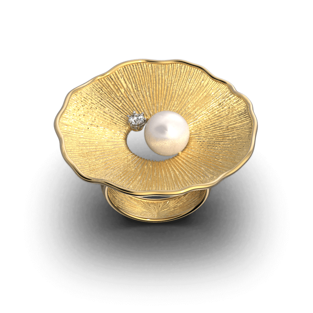 Pearl and Diamond Ring with 8mm Akoya White Pearl set in 18k Yellow Gold