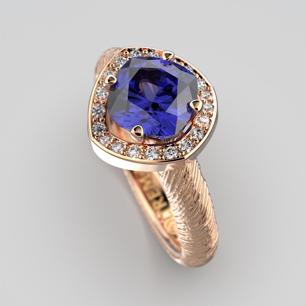 Anello di fidanzamento con tanzanite e diamanti Made in Italy