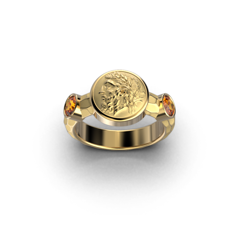 Zeus Coin Ring With Hessonite Garnet - Oltremare Gioielli