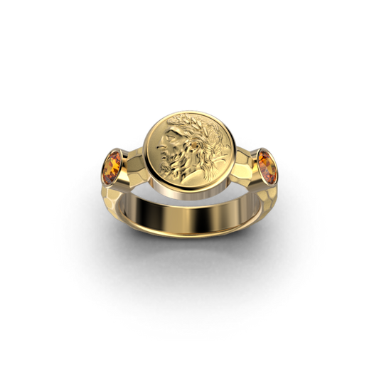 Zeus Coin Ring With Hessonite Garnet - Oltremare Gioielli