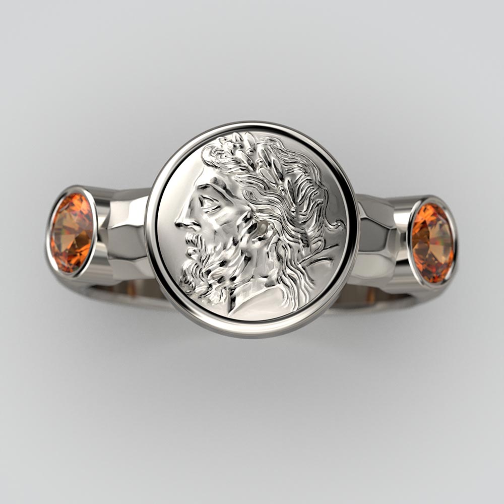 Zeus Coin Ring With Hessonite Garnet - Oltremare Gioielli