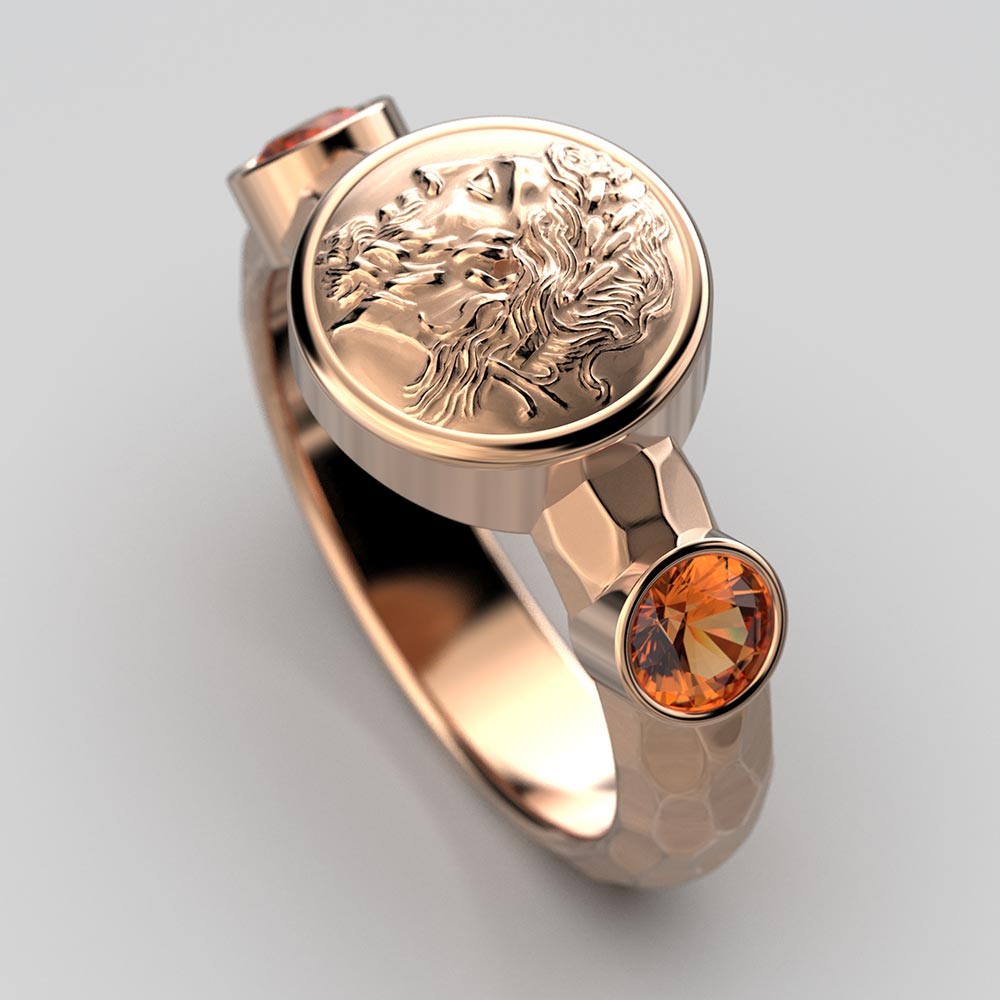 Zeus Coin Ring With Hessonite Garnet - Oltremare Gioielli