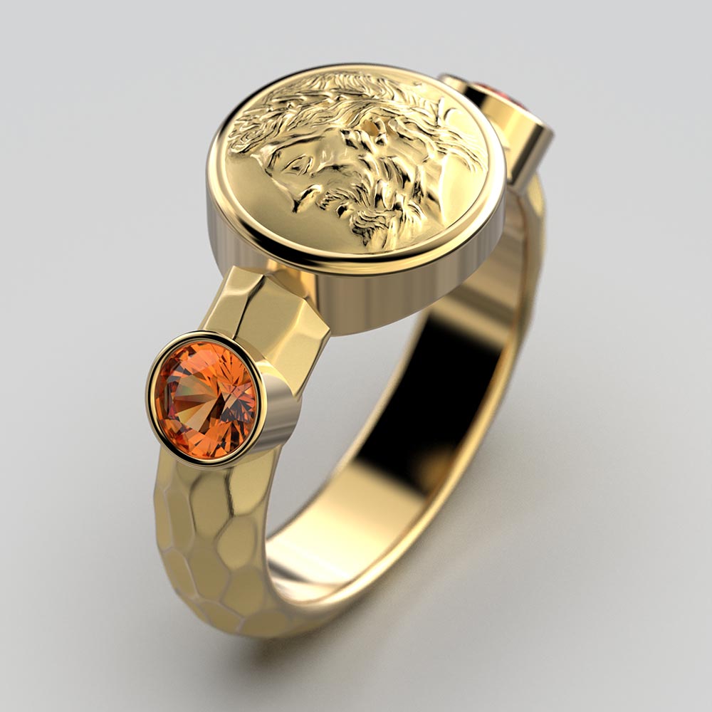 Zeus Coin Ring With Hessonite Garnet - Oltremare Gioielli