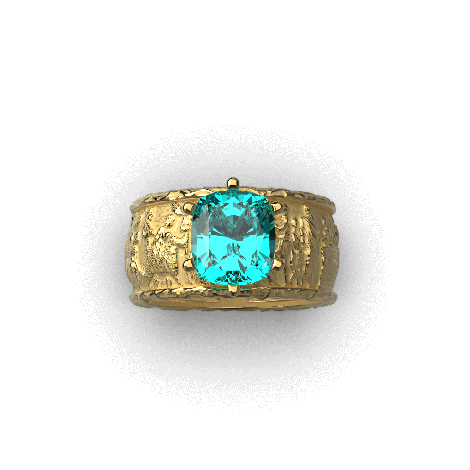 Blue Apatite gold band in ancient roman style, made in Italy jewelry