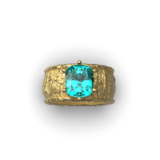 Blue Apatite gold band in ancient roman style, made in Italy jewelry