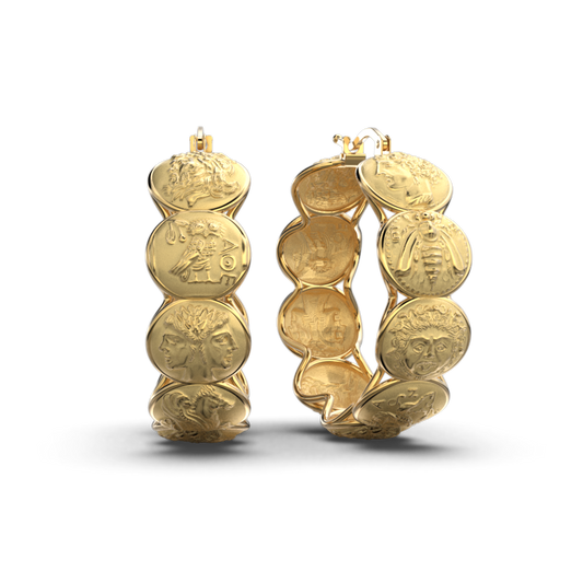 Ancient Greek Coin Style Hoop Earrings - Oltremare Gioielli