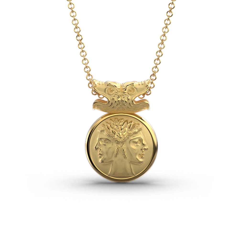 Janus Gold Coin Pendant Necklace made in Italy by Oltremare Gioielli, 14k or 18k genuine gold