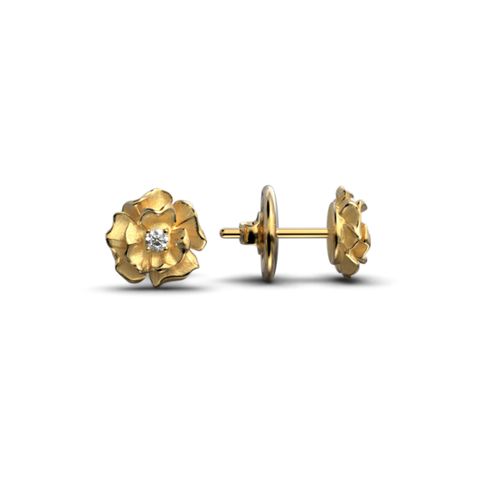 Rose shaped diamond gold stud earrings