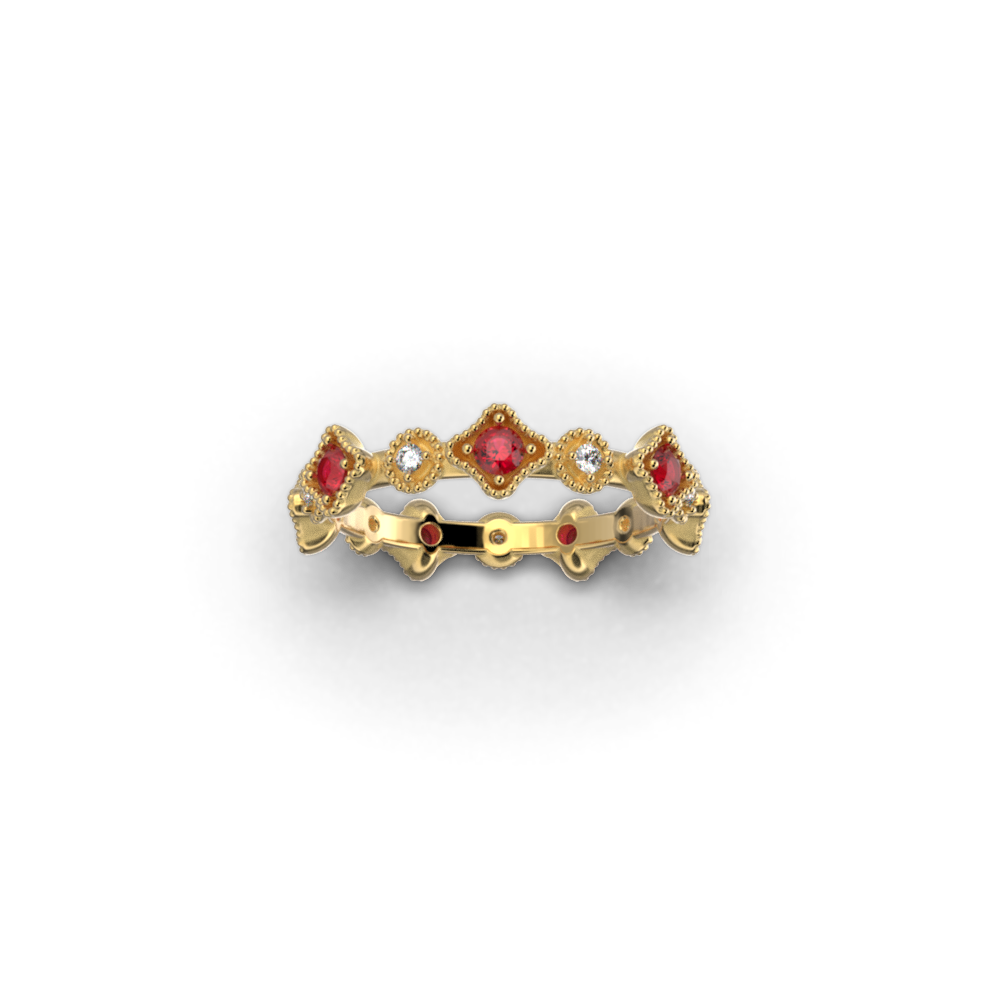 Ruby and Diamonds Eternity Gold Band made in Italy by Oltremare Gioielli