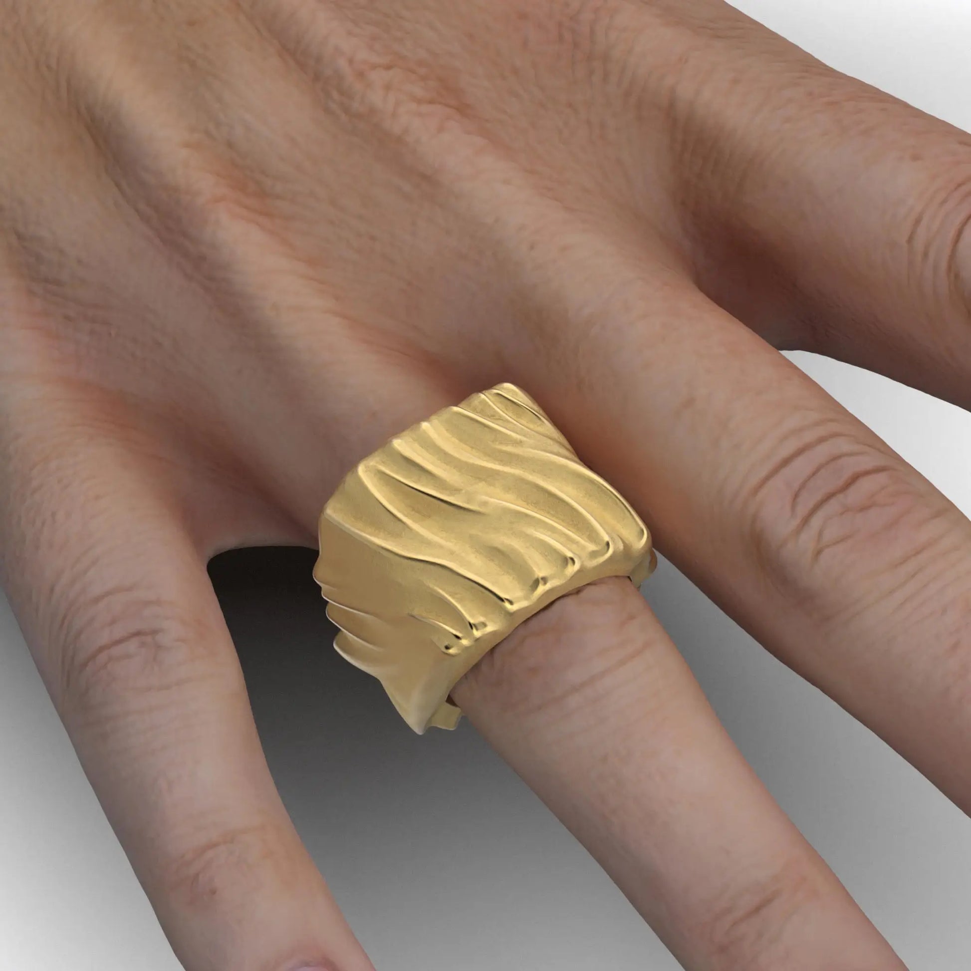 Chunky Gold Ring, crafted in 14k or 18k solid yellow, rose, or white gold, showcasing a blend of raw and polished finishes with a wide band design