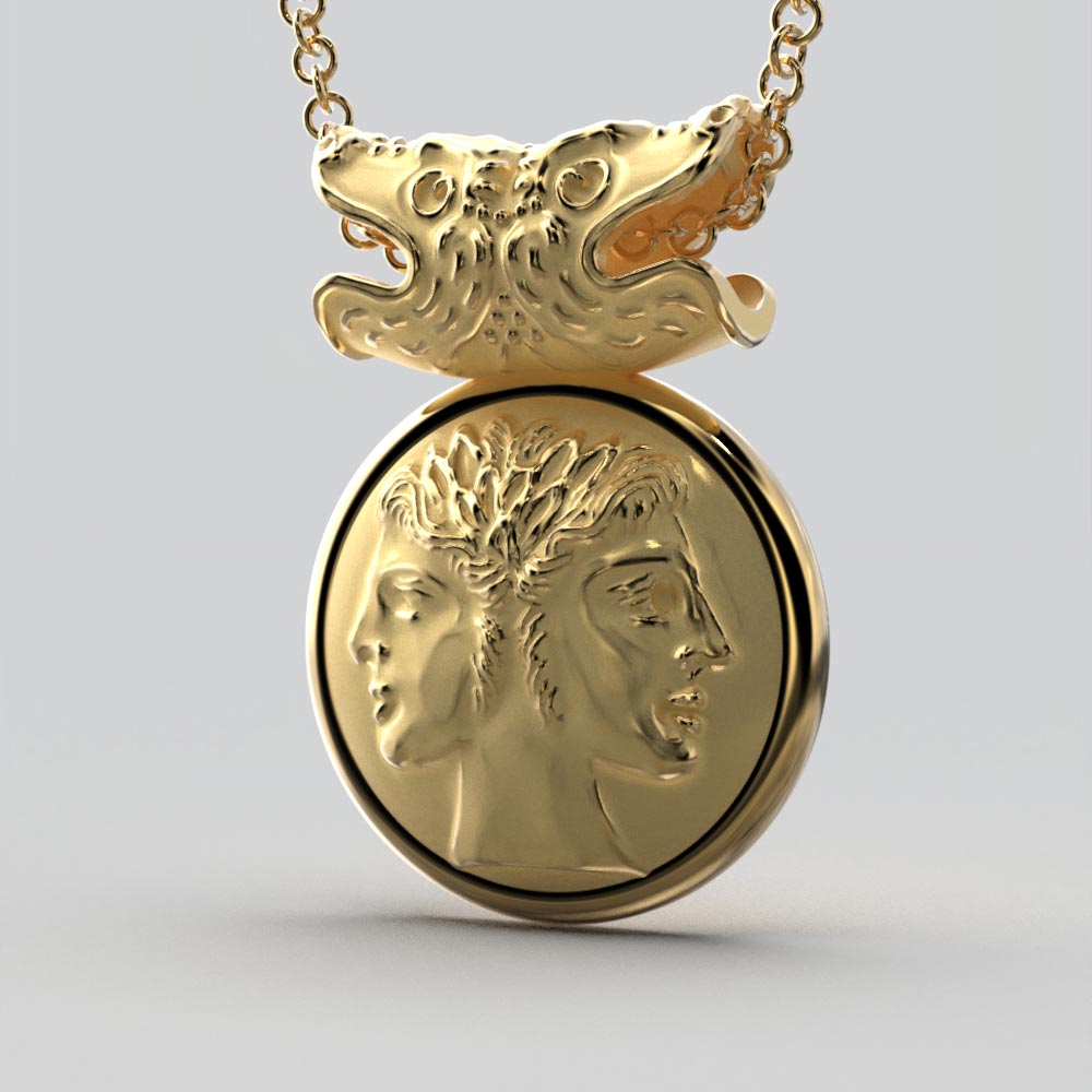 Roman God Janus  Coin Pendant Necklace - Oltremare Gioielli