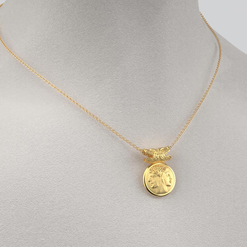 Roman God Janus  Coin Pendant Necklace - Oltremare Gioielli