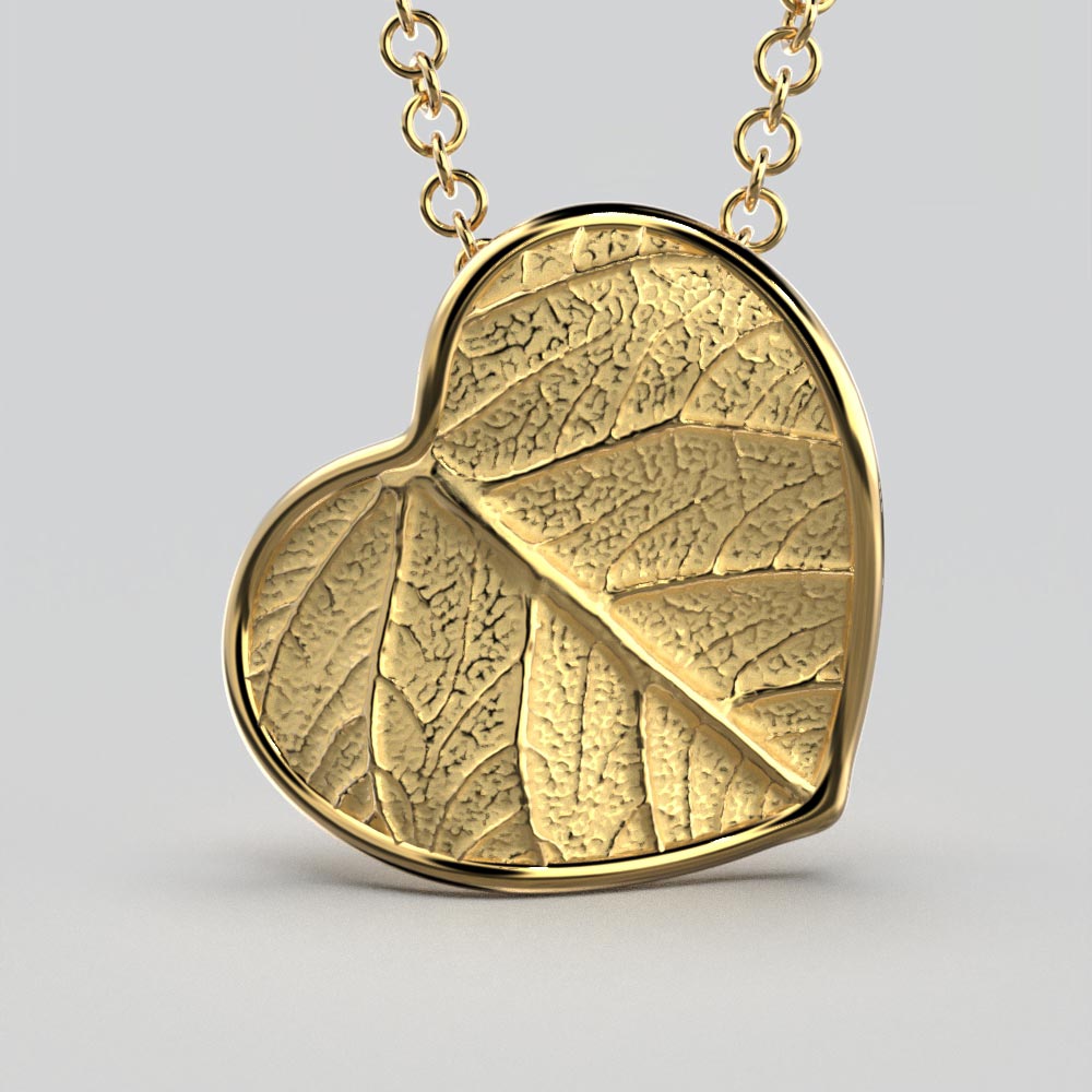 Small Heart Pendant Necklace Leaf Motif - Oltremare Gioielli