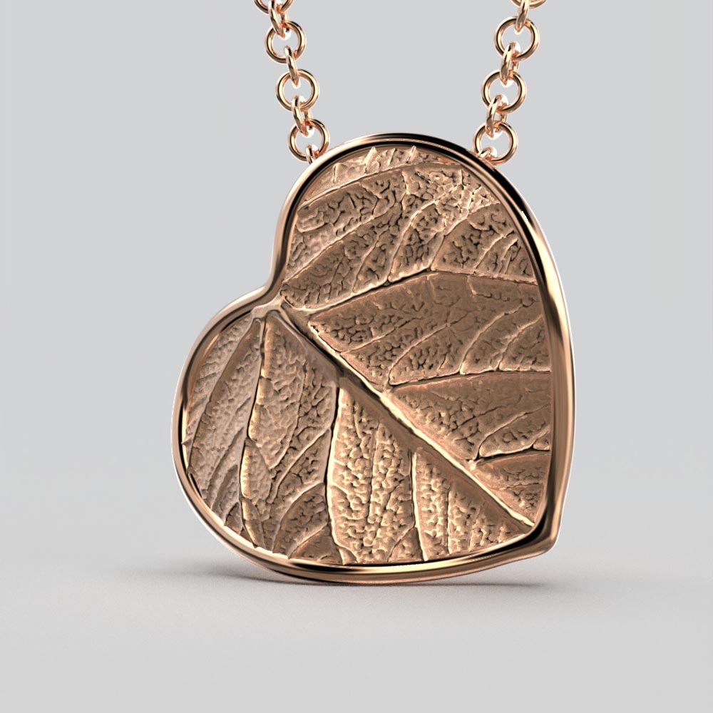 Small Heart Pendant Necklace Leaf Motif - Oltremare Gioielli