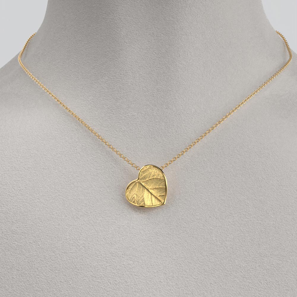 Small Heart Pendant Necklace Leaf Motif - Oltremare Gioielli