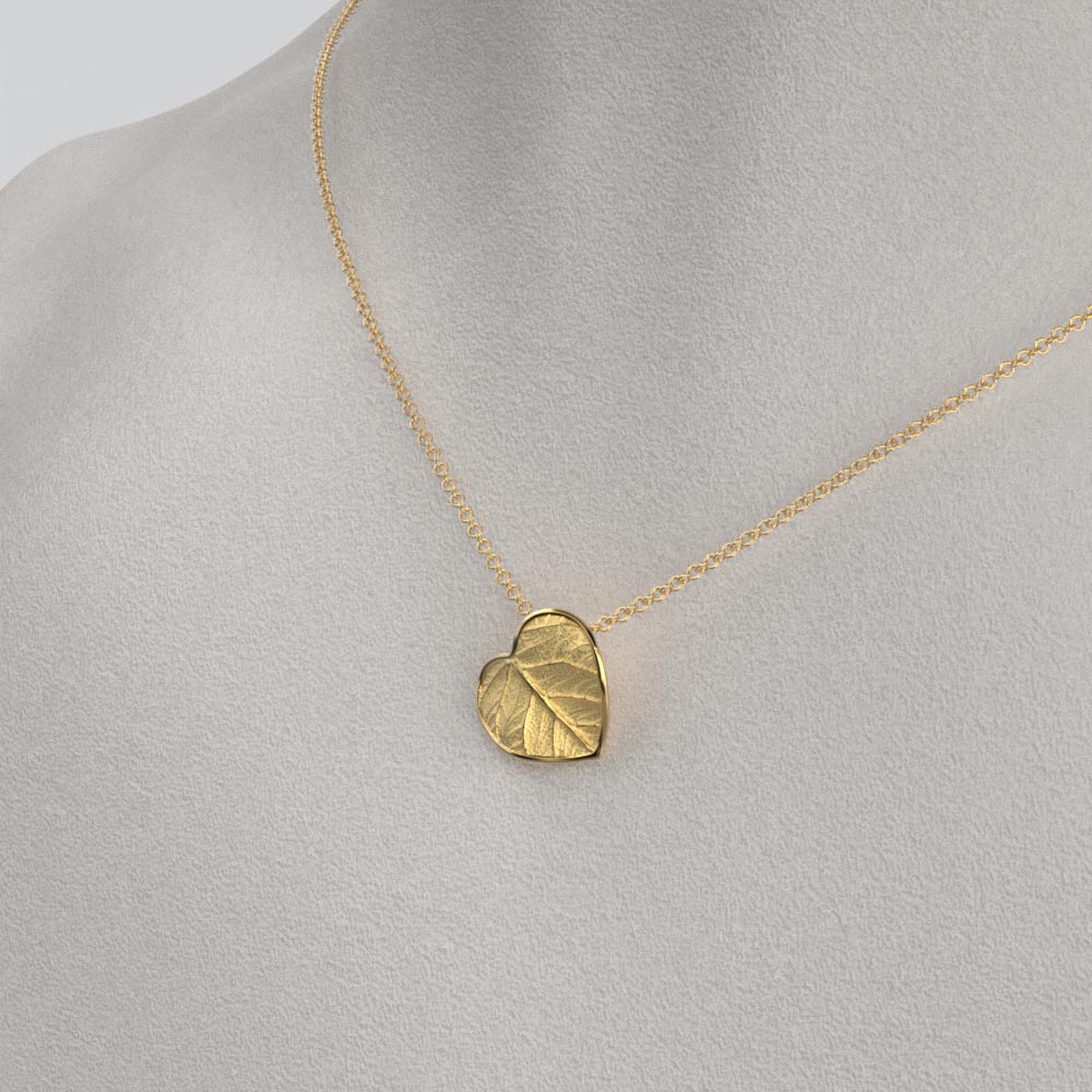 Small Heart Pendant Necklace Leaf Motif - Oltremare Gioielli