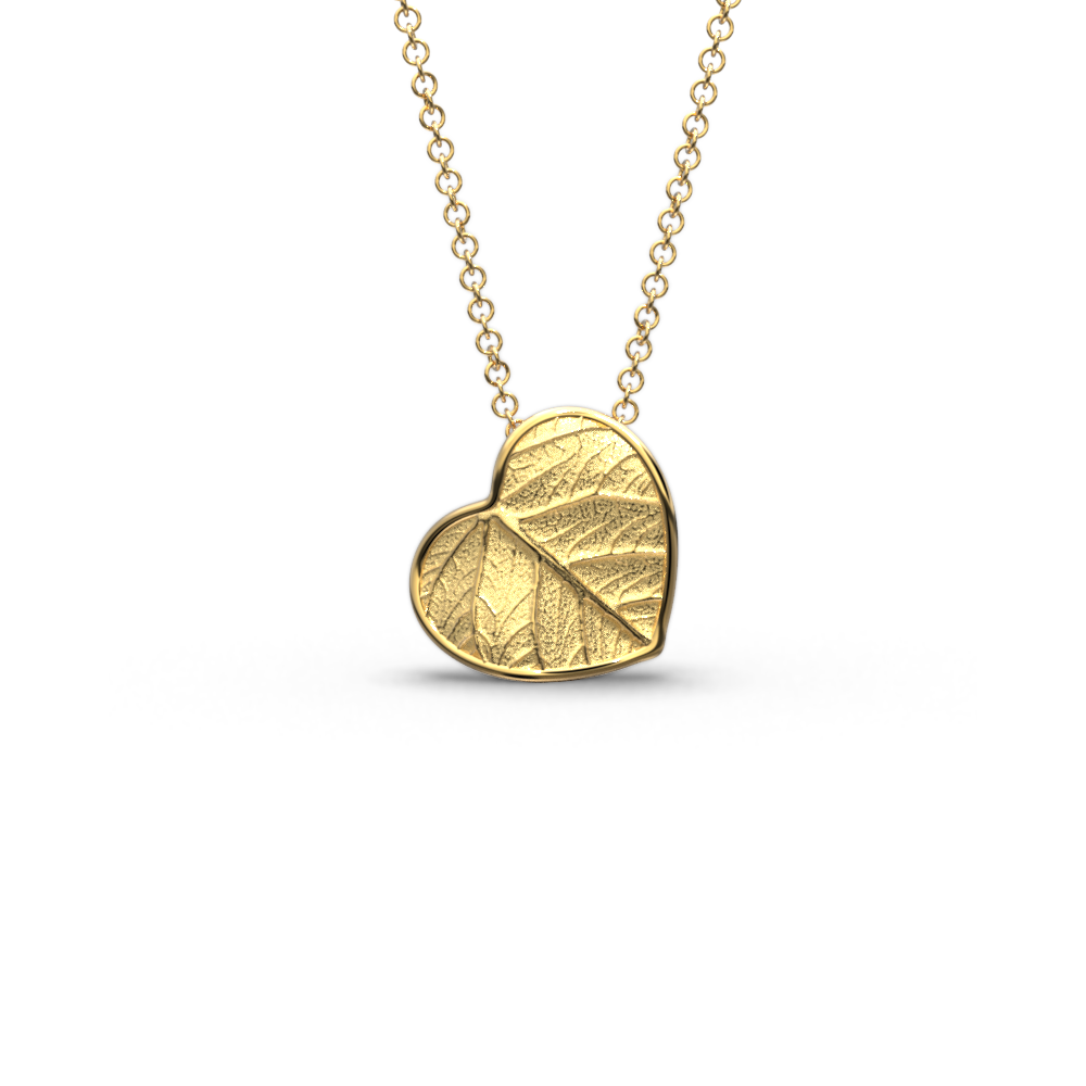 Italian gold heart pendant necklace in 14k or 18k genuine gold,  nature inspired leaf pendant necklace heart shaped.