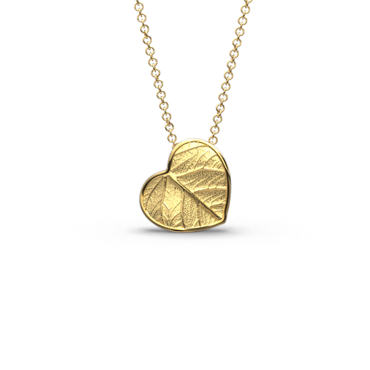 Italian gold heart pendant necklace in 14k or 18k genuine gold,  nature inspired leaf pendant necklace heart shaped.