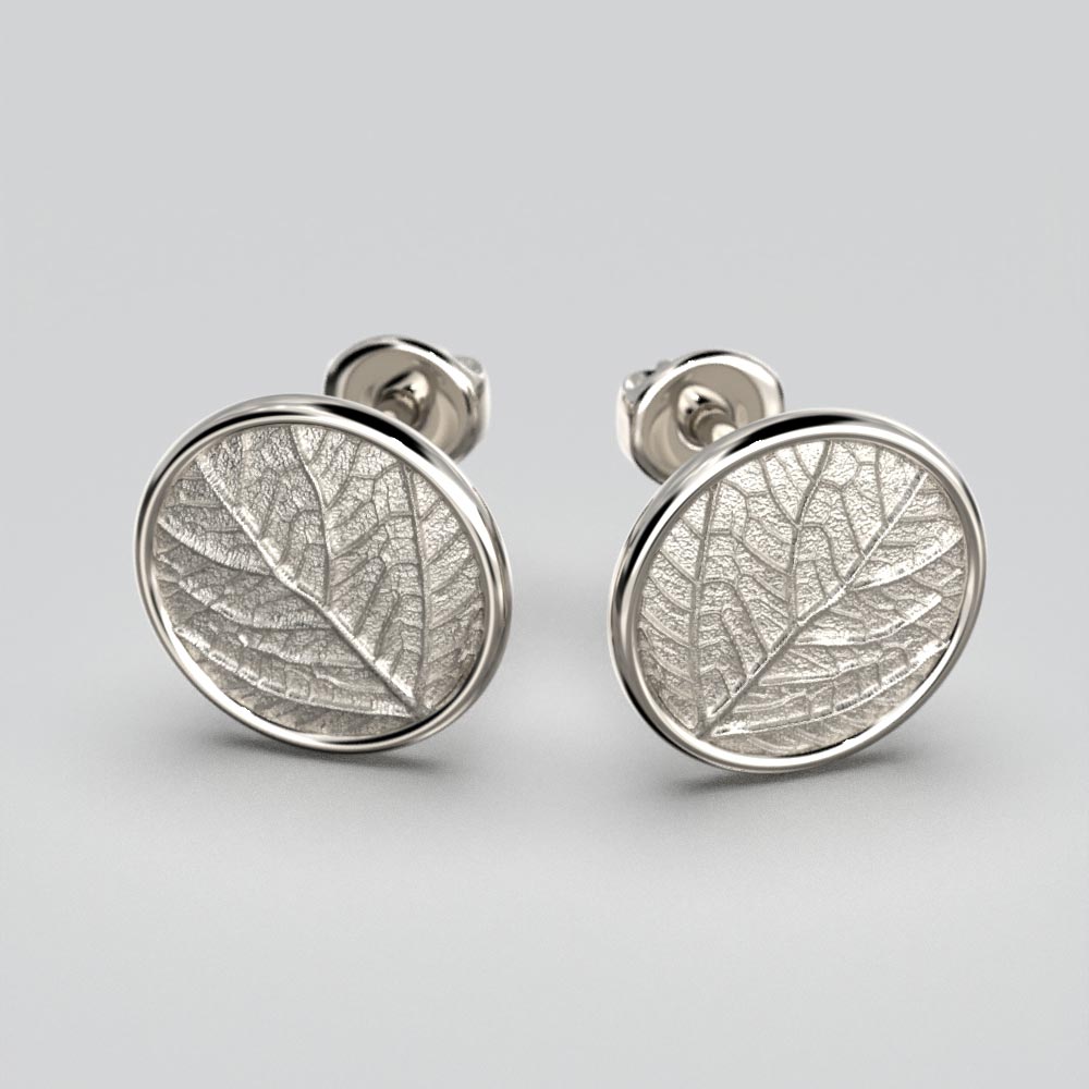 Round Gold Stud Earrings with Leaf Texture - Oltremare Gioielli