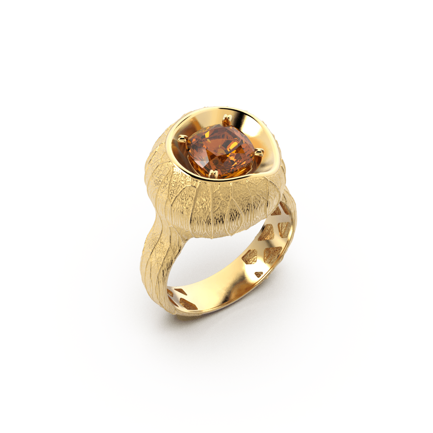 Madeira citrine gold ring made in Italy by Oltremare Gioielli