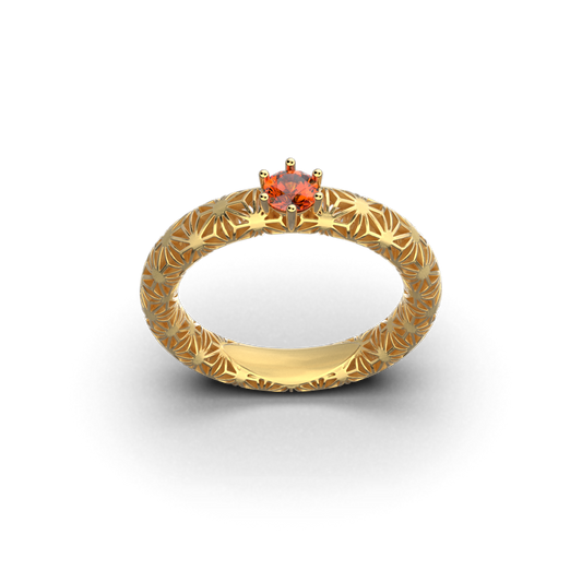 Orange Sapphire Engagement Ring Sashiko Pattern