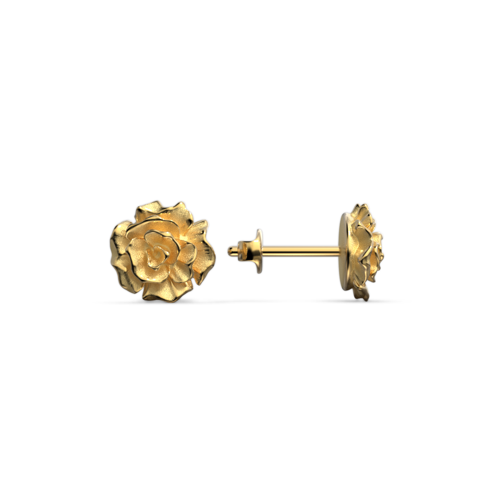 Nature inspired Rose shaped gold stud earrings made in Italy by Oltremare Gioielli