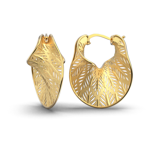 Openwork Gold Hoop Earrings Nature Inspired