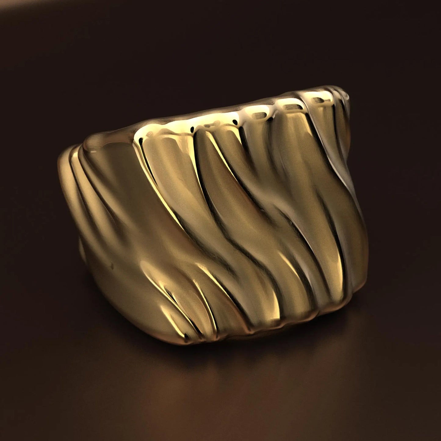 Chunky Gold Ring, crafted in 14k or 18k solid yellow, rose, or white gold, showcasing a blend of raw and polished finishes with a wide band design