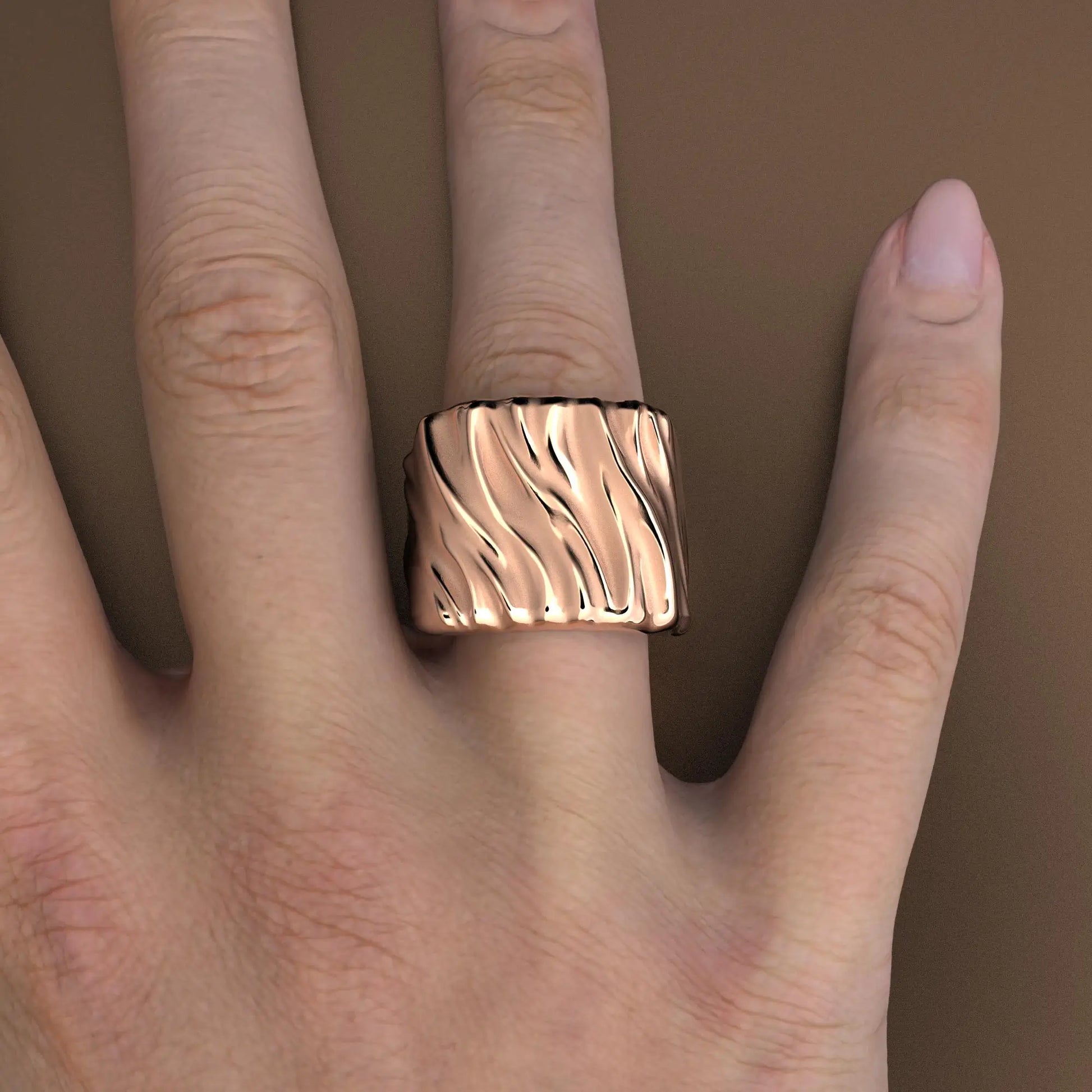 Chunky Gold Ring, crafted in 14k or 18k solid yellow, rose, or white gold, showcasing a blend of raw and polished finishes with a wide band design