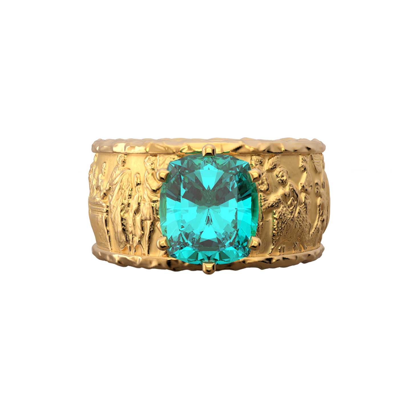 Blue patite gemstone ring in 14k or 18k, unisex gold band in ancient roman style