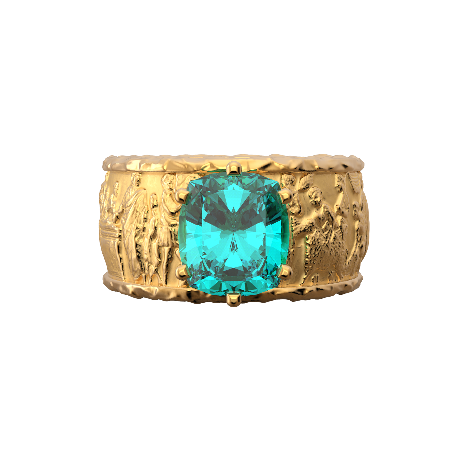 Blue patite gemstone ring in 14k or 18k, unisex gold band in ancient roman style