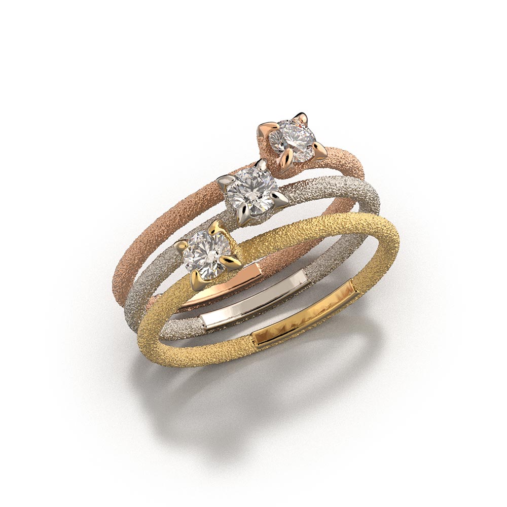 A stunning Italian handmade ring featuring a round, natural white diamond, measuring approximately 3.5mm in diameter and weighing 0.16 carats. The diamond is set on a sleek, handcrafted 18k or 14k solid gold band, meticulously textured to create a striking sparkle effect. The band is approximately 1.6mm wide and 1.6mm thick, enhancing the diamond's brilliance.