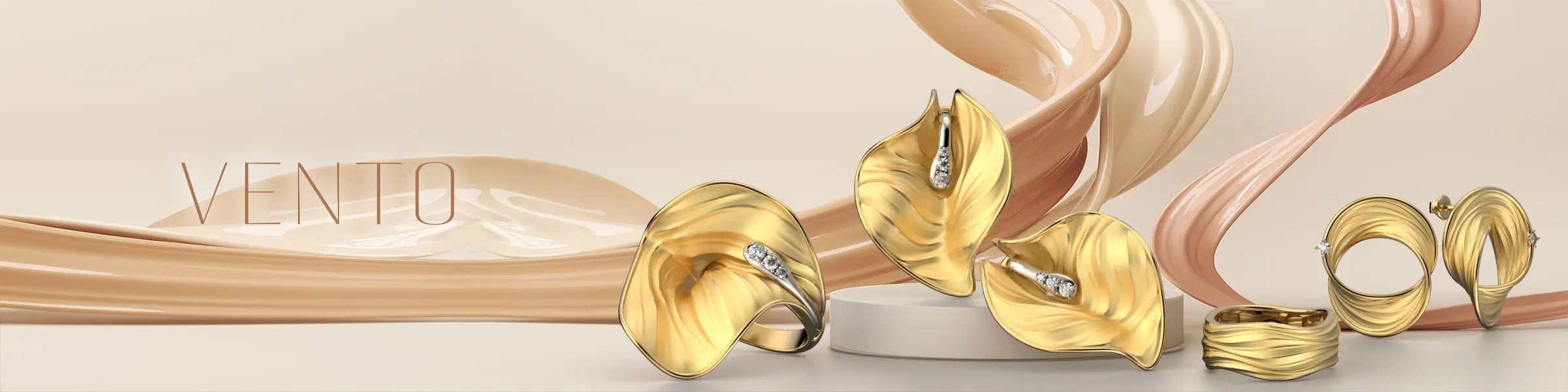 Vento is an Italian gold jewelry collection handmade in Italy in 14k or 18k real gold,modern and elegant nature inspired shapes