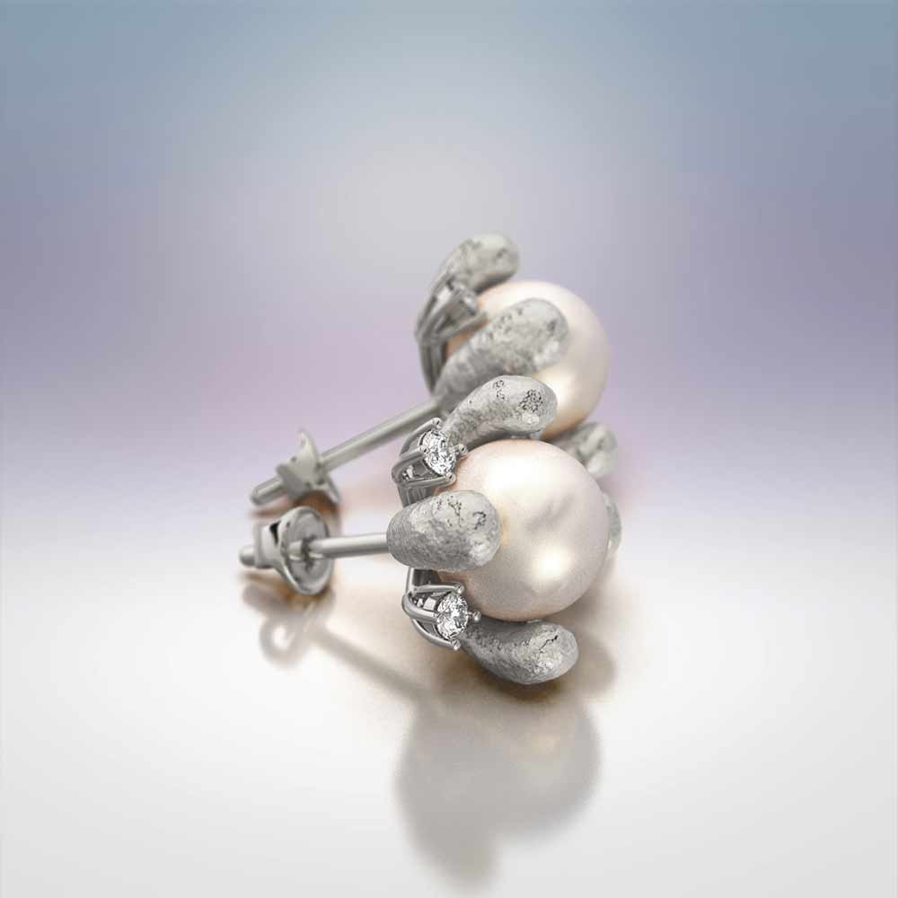 Pearl and Diamond Gold Earrings - Oltremare Gioielli