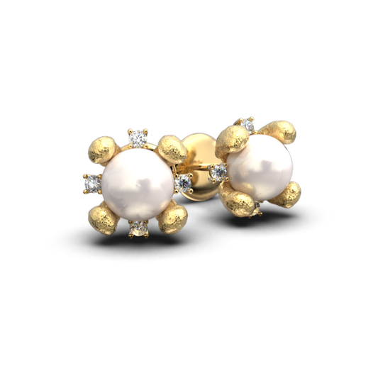 Pearl and Diamond Gold Earrings - Oltremare Gioielli