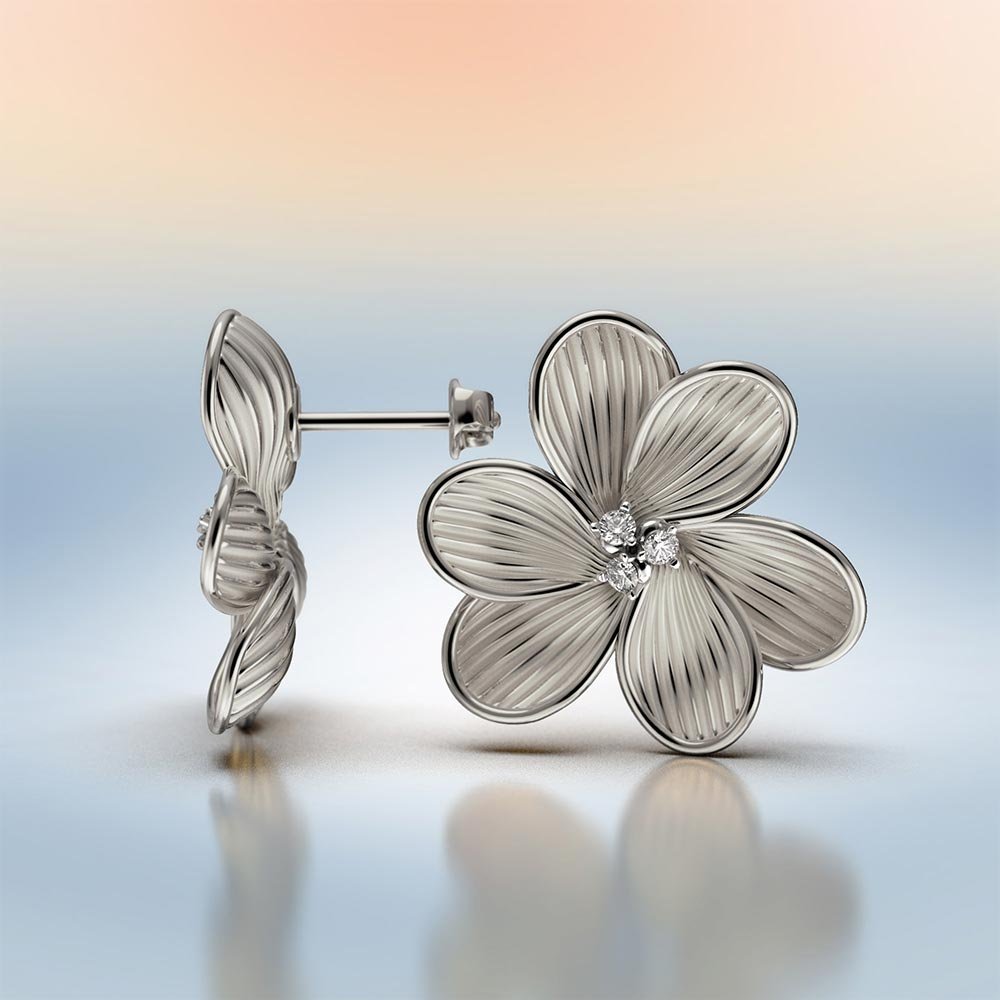 Gold Diamond Flower Earrings - Oltremare Gioielli